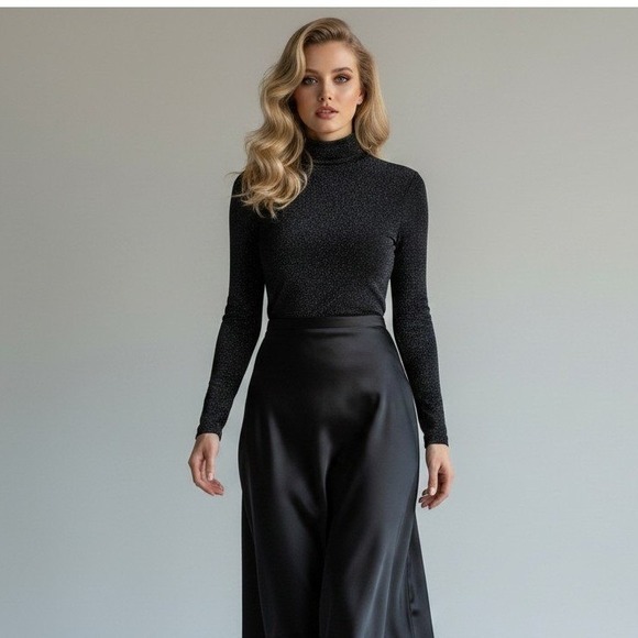 H&M Tops - Black Sparkle Turtleneck Top - Women's Long Sleeve